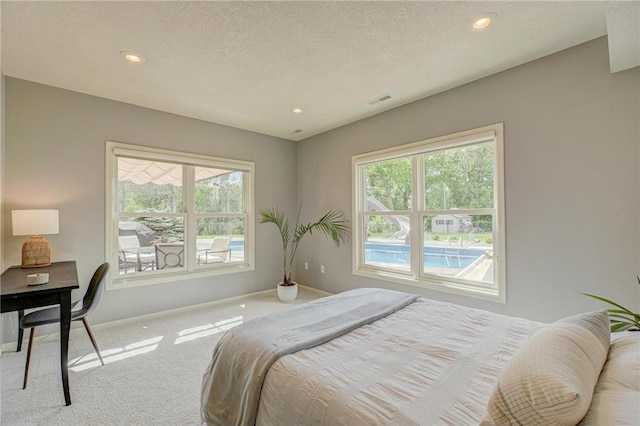 278 Saint Annes Pkwy, Hudson, WI 54016 - carpeted bedroom with multiple windows, baseboards, recessed lighting, and a textured ceiling