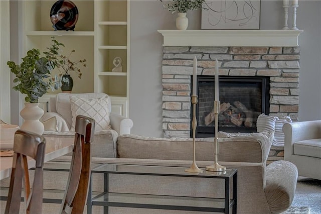 278 Saint Annes Pkwy, Hudson, WI 54016 - living room with built in features and a stone fireplace
