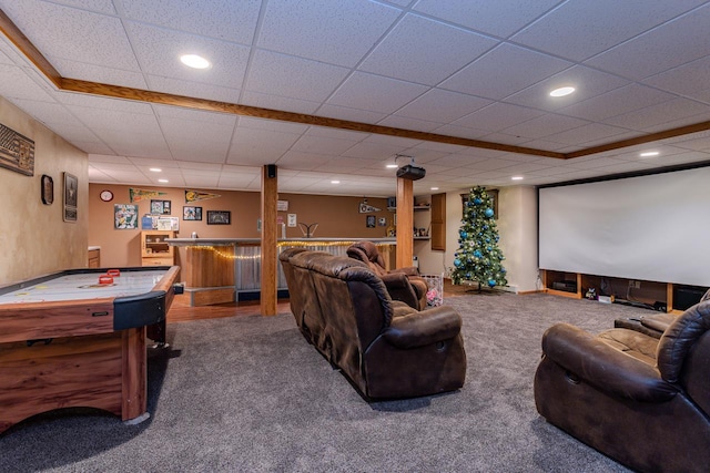 315 N 7th St, Colby, WI 54421 - carpeted home theater room with bar area, recessed lighting, and a paneled ceiling