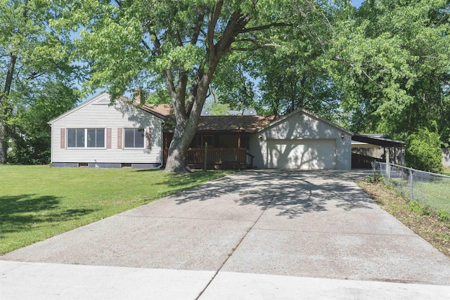 2107 W Grand Ave, Beloit, WI 53511 - ranch-style house featuring driveway, a carport, a garage, a chimney, and a porch