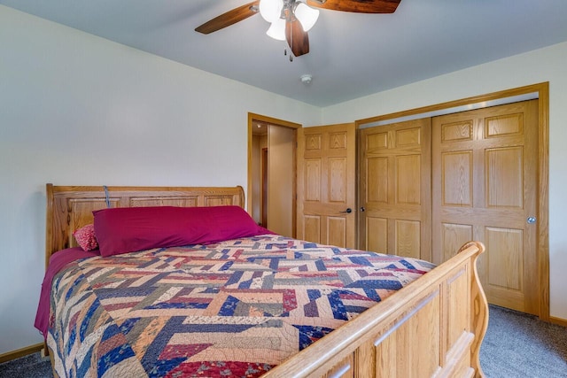 2424 Glendale Ave, La Crosse, WI 54601 - bedroom with carpet flooring, a closet, a ceiling fan, and baseboards