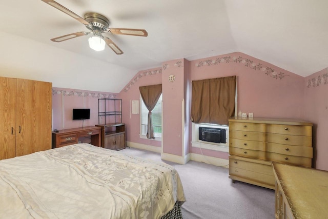 146 S Washington St, Waterloo, WI 53594 - bedroom with vaulted ceiling, cooling unit, light carpet, ceiling fan, and baseboards