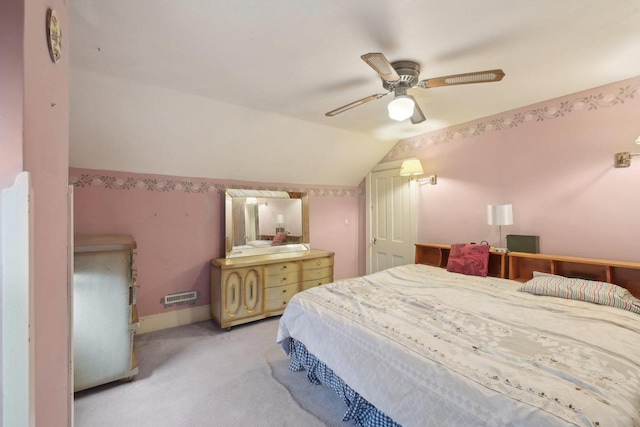146 S Washington St, Waterloo, WI 53594 - bedroom with light carpet, vaulted ceiling, and ceiling fan
