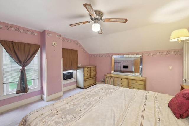 146 S Washington St, Waterloo, WI 53594 - bedroom with vaulted ceiling, carpet, baseboards, and a ceiling fan