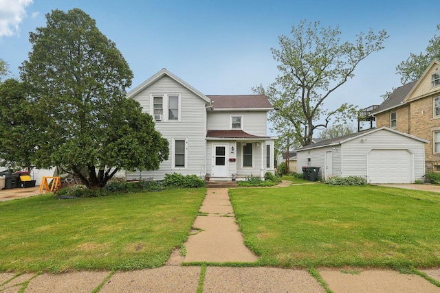 146 S Washington St, Waterloo, WI 53594 - traditional-style home featuring an outdoor structure, a front yard, a garage, and driveway