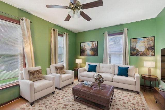 146 S Washington St, Waterloo, WI 53594 - living area featuring healthy amount of natural light, light wood-style flooring, and a ceiling fan