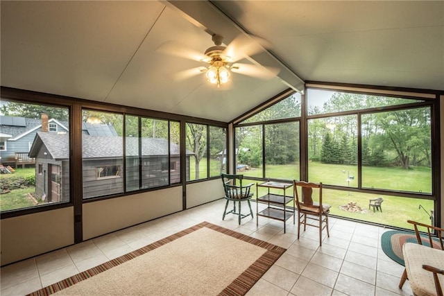 10790 Beal Ave, Hayward, WI 54843 - sunroom / solarium featuring a ceiling fan and lofted ceiling