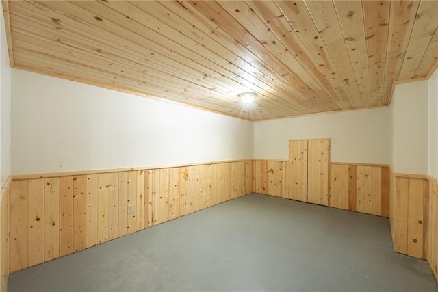 10790 Beal Ave, Hayward, WI 54843 - basement featuring a wainscoted wall, wooden ceiling, and wood walls