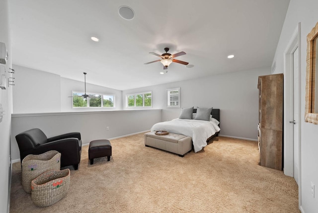 485 Mill St, Fontana, WI 53125 - bedroom featuring carpet floors, recessed lighting, baseboards, and ceiling fan