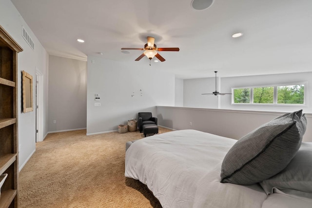 485 Mill St, Fontana, WI 53125 - carpeted bedroom featuring recessed lighting, baseboards, and ceiling fan