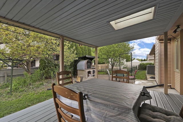 8124 W Imperial Dr, Franklin, WI 53132 - deck with a fenced backyard, outdoor dining area, and central AC