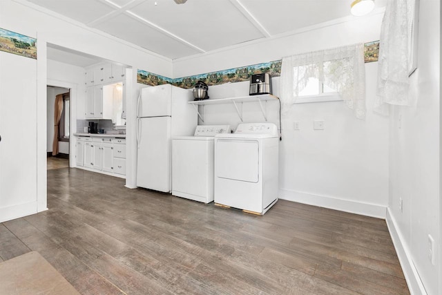 25 E 1st St, Clintonville, WI 54929 - washroom with washing machine and clothes dryer, wood finished floors, and baseboards
