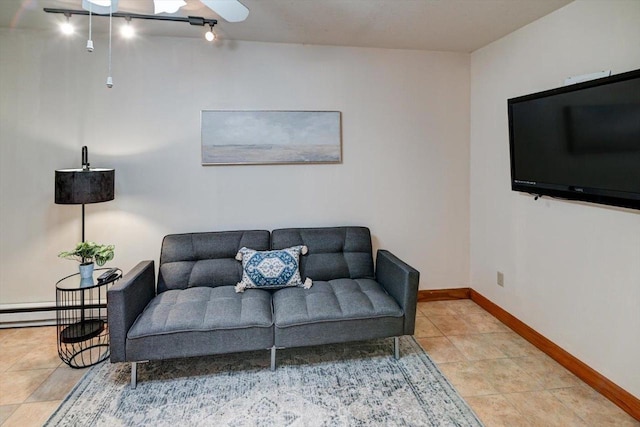 887 Kottke Dr Unit 887, Madison, WI 53719 - tiled living area featuring baseboards, ceiling fan, and rail lighting