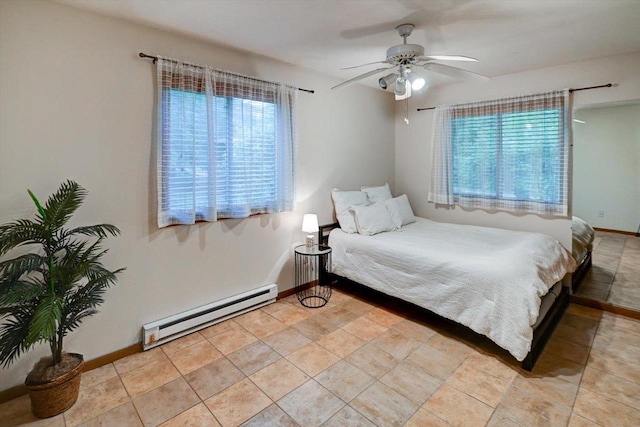 887 Kottke Dr Unit 887, Madison, WI 53719 - bedroom featuring baseboard heating, multiple windows, baseboards, and a ceiling fan
