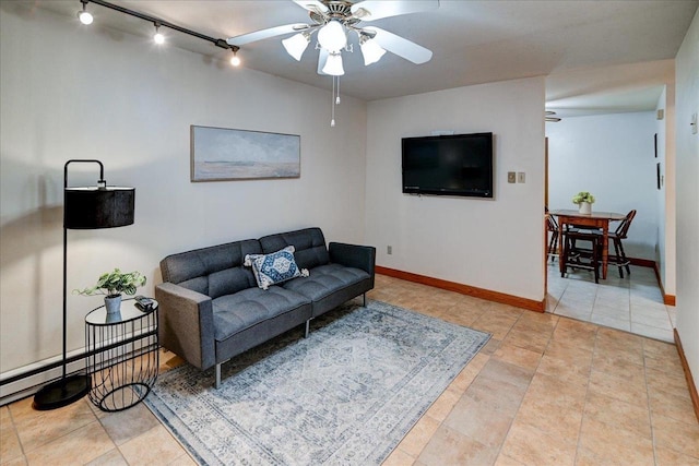887 Kottke Dr Unit 887, Madison, WI 53719 - living area with a ceiling fan, rail lighting, baseboards, and tile patterned floors