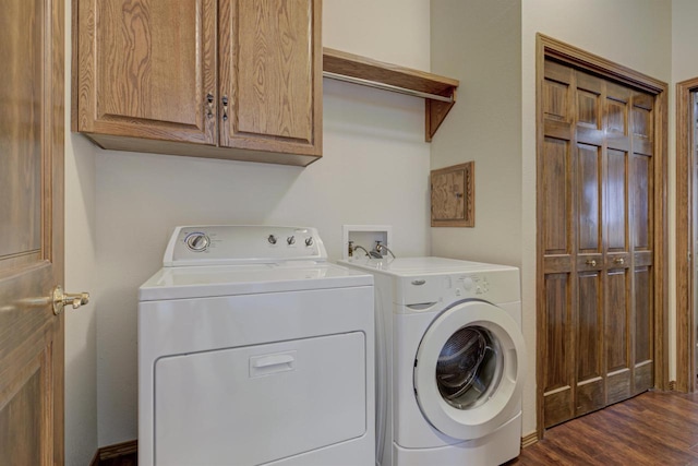 3205 N Mistwood Ln, Appleton, WI 54914 - washroom featuring independent washer and dryer, cabinet space, and dark wood finished floors