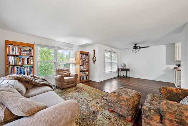 483 W S St Unit A, Lake Geneva, WI 53147 - living area featuring ceiling fan, dark wood-style floors, and baseboards