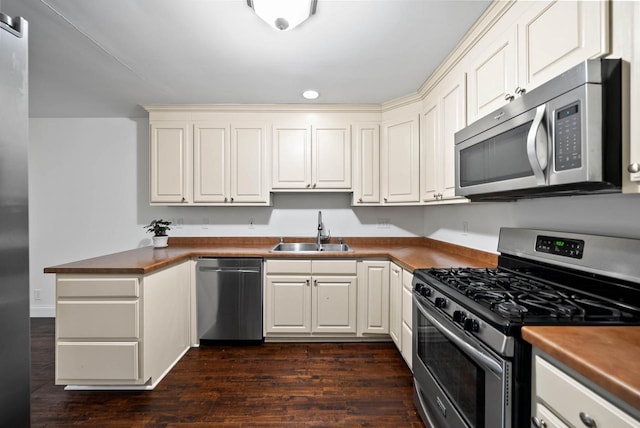 483 W S St Unit A, Lake Geneva, WI 53147 - kitchen with appliances with stainless steel finishes, a sink, dark wood finished floors, and a peninsula