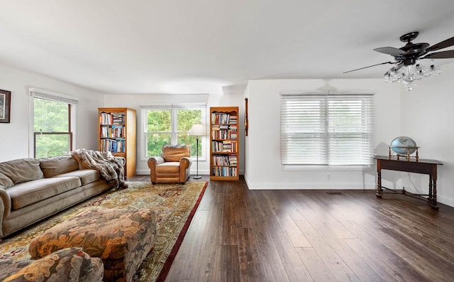 483 W S St Unit A, Lake Geneva, WI 53147 - living room featuring hardwood / wood-style flooring, baseboards, and a ceiling fan
