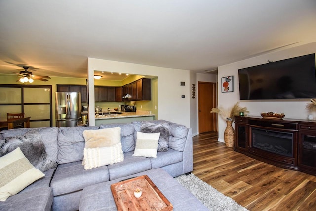 2116 Woodburn Rd Unit B, Waukesha, WI 53188 - living room featuring wood finished floors and a ceiling fan