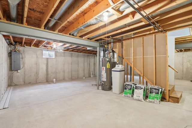 24434 88th St, Salem, WI 53168 - basement with a water softener system, water heater, and electric panel