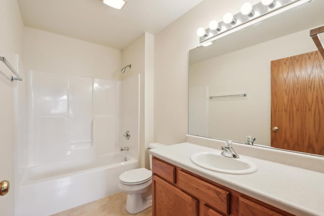 24434 88th St, Salem, WI 53168 - full bathroom with vanity, toilet, shower / washtub combination, and tile patterned flooring
