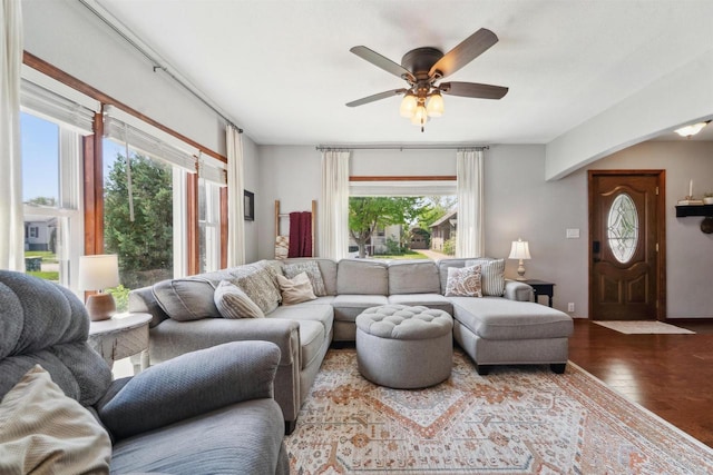 273 5th St, Fond Du Lac, WI 54935 - living area featuring wood finished floors and ceiling fan