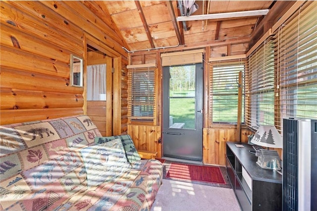 1949 E Little Blake Lake Ln, Luck, WI 54853 - living room featuring wooden ceiling and wooden walls