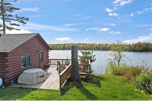 1949 E Little Blake Lake Ln, Luck, WI 54853 - dock area with a deck with water view and a lawn