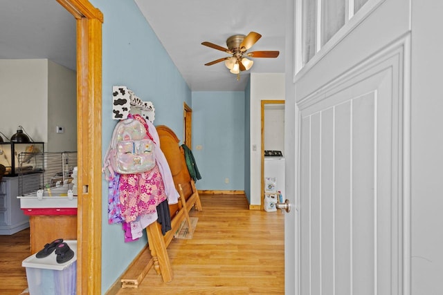254 Mill St, Algoma, WI 54201 - bedroom featuring light wood-type flooring, baseboards, and ceiling fan