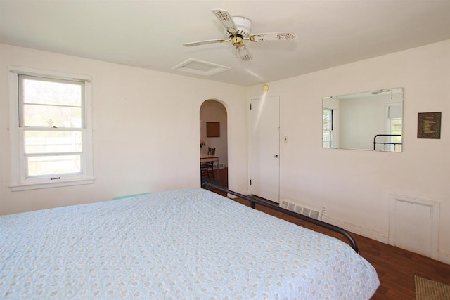 W1796 Puddlefort St, Mount Calvary, WI 53057 - bedroom featuring attic access, wood finished floors, and ceiling fan