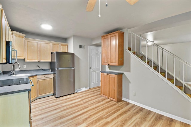 227 E Bluff, Madison, WI 53704 - kitchen with stainless steel appliances, a sink, light wood-style flooring, and baseboards