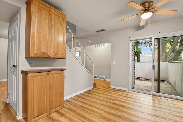 227 E Bluff, Madison, WI 53704 - kitchen with light wood-style flooring, baseboards, and ceiling fan
