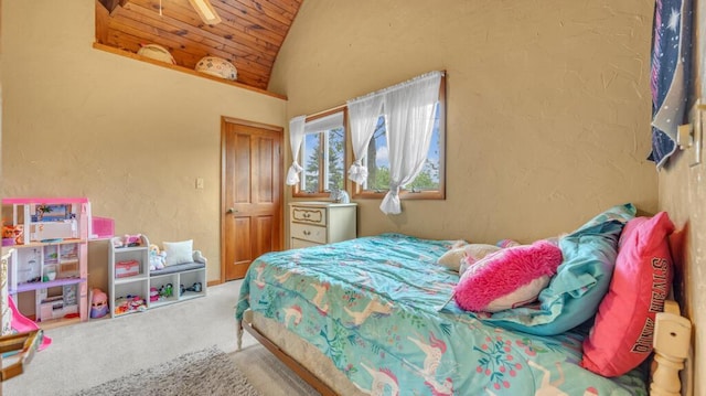 N2289 US Highway 45, Campbellsport, WI 53010 - bedroom with vaulted ceiling, wooden ceiling, carpet, and a textured wall