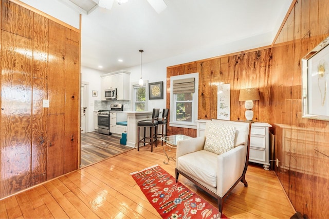 W6641 N Lakeshore Dr, Elkhorn, WI 53121 - living room with light wood-style floors and a ceiling fan