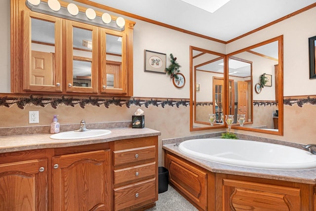 N5101 Lueck Ln, Princeton, WI 54968 - full bathroom with vanity, a garden tub, and crown molding
