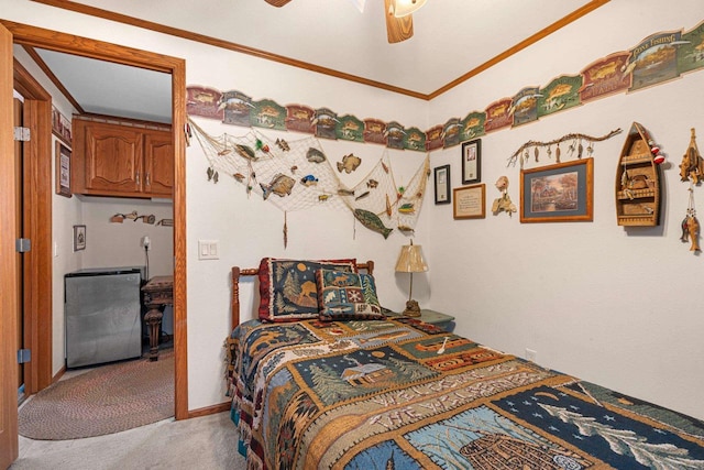 N5101 Lueck Ln, Princeton, WI 54968 - carpeted bedroom featuring a ceiling fan and crown molding
