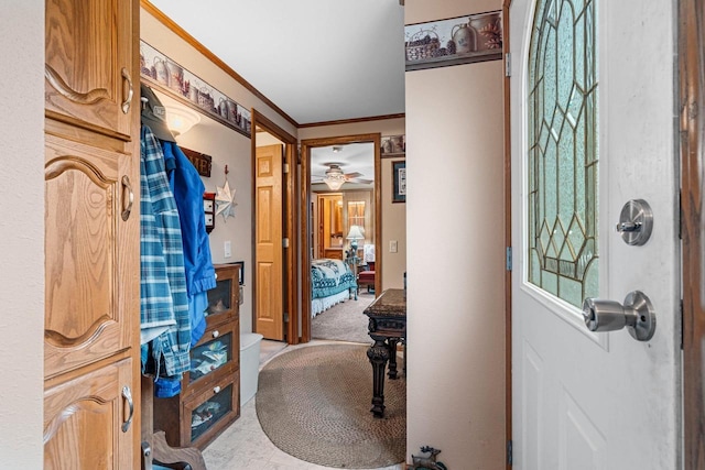 N5101 Lueck Ln, Princeton, WI 54968 - foyer entrance with ornamental molding and light carpet