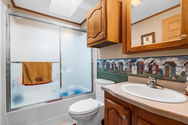 N5101 Lueck Ln, Princeton, WI 54968 - full bathroom featuring vanity, combined bath / shower with glass door, toilet, and crown molding