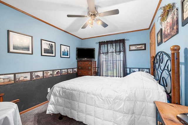N5101 Lueck Ln, Princeton, WI 54968 - carpeted bedroom featuring ornamental molding, baseboards, and a ceiling fan