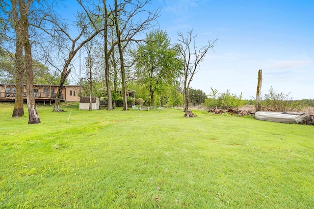 N5101 Lueck Ln, Princeton, WI 54968 - view of green lawn with a wooden deck