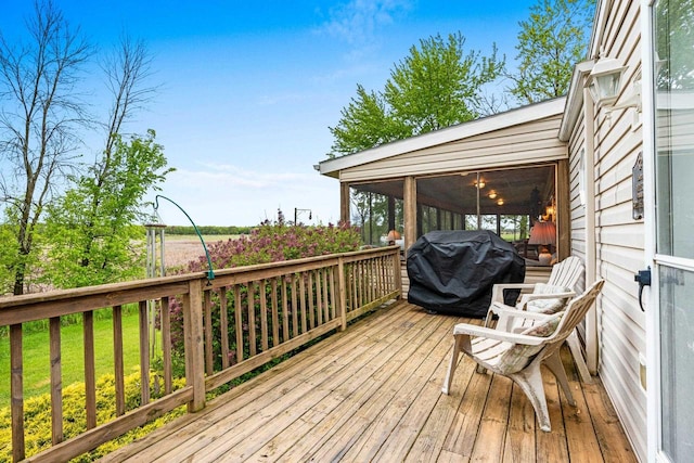 N5101 Lueck Ln, Princeton, WI 54968 - wooden terrace featuring a sunroom and grilling area