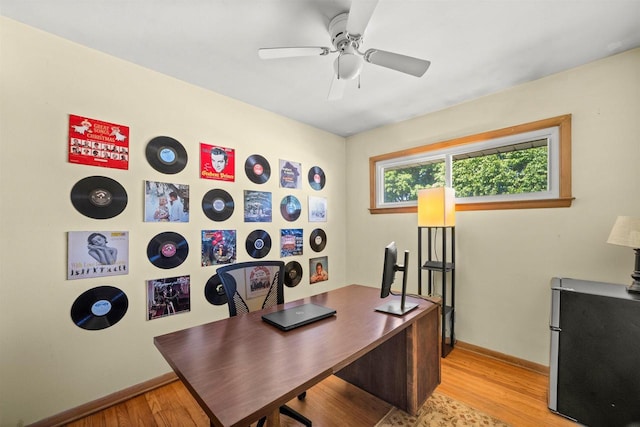 2804 S 64th St, Milwaukee, WI 53219 - office featuring baseboards, light wood finished floors, and a ceiling fan