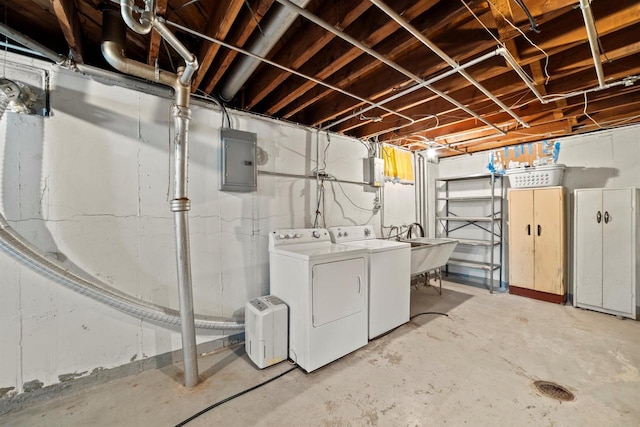 2804 S 64th St, Milwaukee, WI 53219 - unfinished basement with electric panel, separate washer and dryer, and a sink