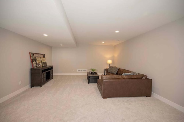 W214N6684 Fairview Dr, Menomonee Falls, WI 53051 - living room featuring recessed lighting, light colored carpet, and baseboards