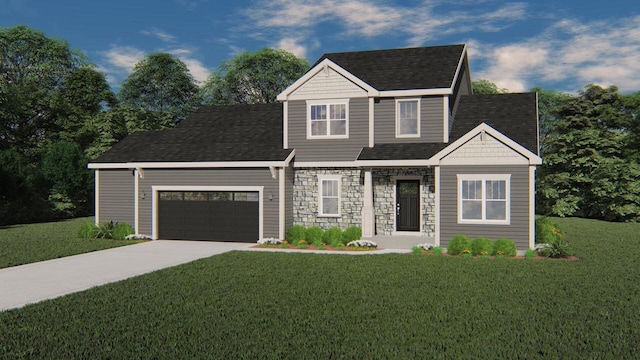 N119W14916 Ivy Ln, Germantown, WI 53022 - view of front of home with a front yard, concrete driveway, a garage, and stone siding