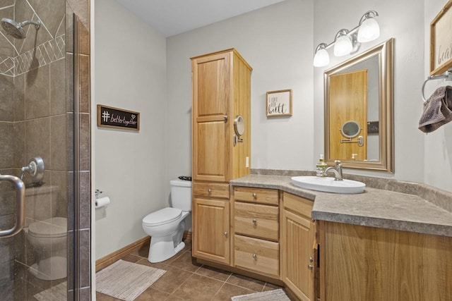 216 Deforest Dr, Kaukauna, WI 54130 - bathroom with toilet, tile patterned flooring, a stall shower, and vanity