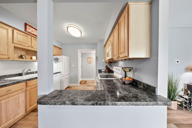 348 County Road B 8, Fontana, WI 53125 - kitchen with white appliances, light brown cabinetry, and a sink