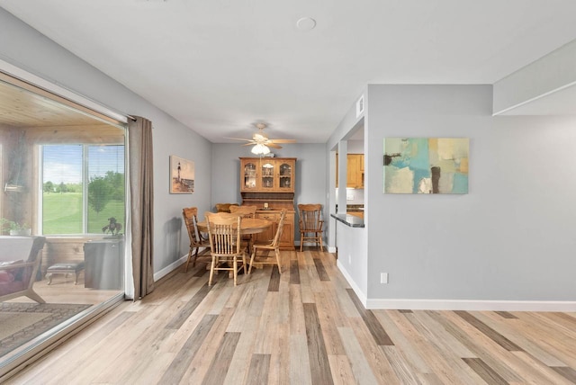 348 County Road B 8, Fontana, WI 53125 - dining area featuring light wood-style flooring, baseboards, and ceiling fan