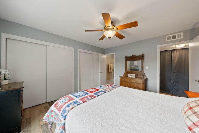 348 County Road B 8, Fontana, WI 53125 - bedroom with wood finished floors, two closets, and ceiling fan